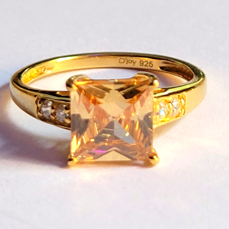 Champagne And White Cz 14kt Yg Over Sterling Silver.